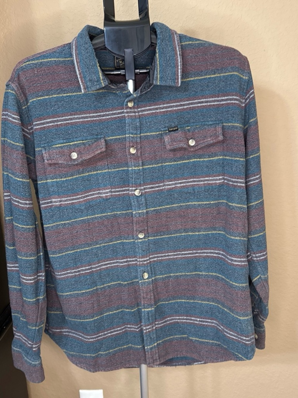 Dark Seas Men's Striped Long-Sleeve Button-Up Flannel Shirt